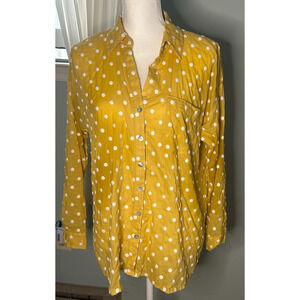 J Jill Embroidered Polka Dot Button Down Blouse Cornflower Yellow Sz Mp